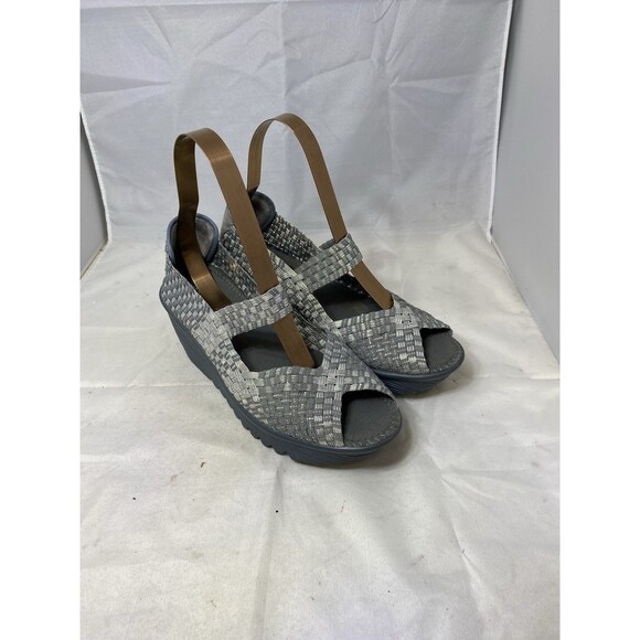 Bernie Mev Halle Women's 39 Silver Woven Stretch Open Toe Wedge Sandals - Picture 1 of 8